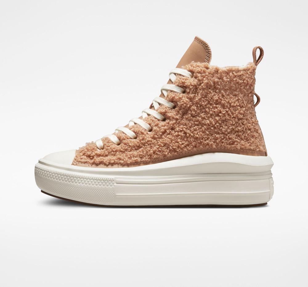 Coral Champagne Tan / Egret / Egret Converse Chuck Taylor All Star Move Platform Sherpa Women's High Tops  US |  81654-VCWX