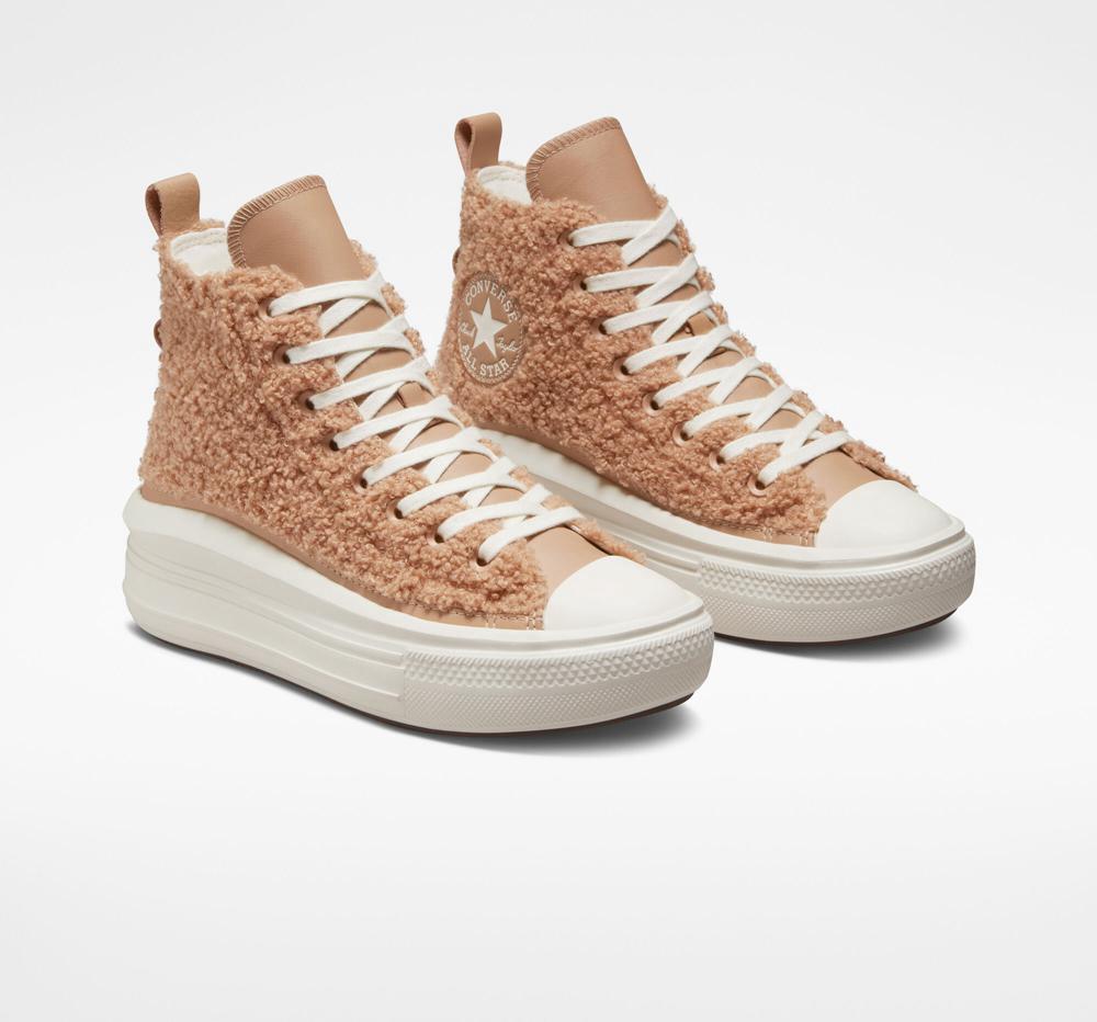 Coral Champagne Tan / Egret / Egret Converse Chuck Taylor All Star Move Platform Sherpa Women's High Tops  US |  81654-VCWX