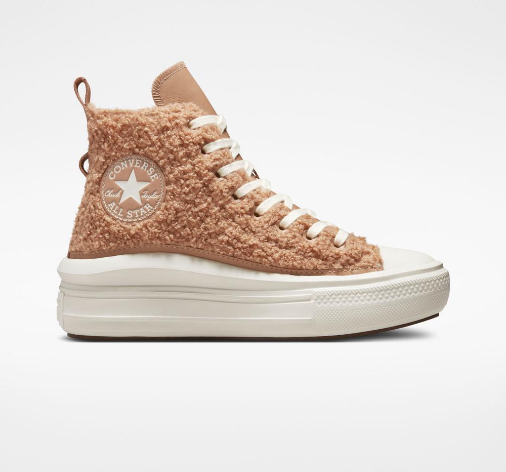 Coral Champagne Tan / Egret / Egret Converse Chuck Taylor All Star Move Platform Sherpa Women\'s High Tops  US |  81654-VCWX