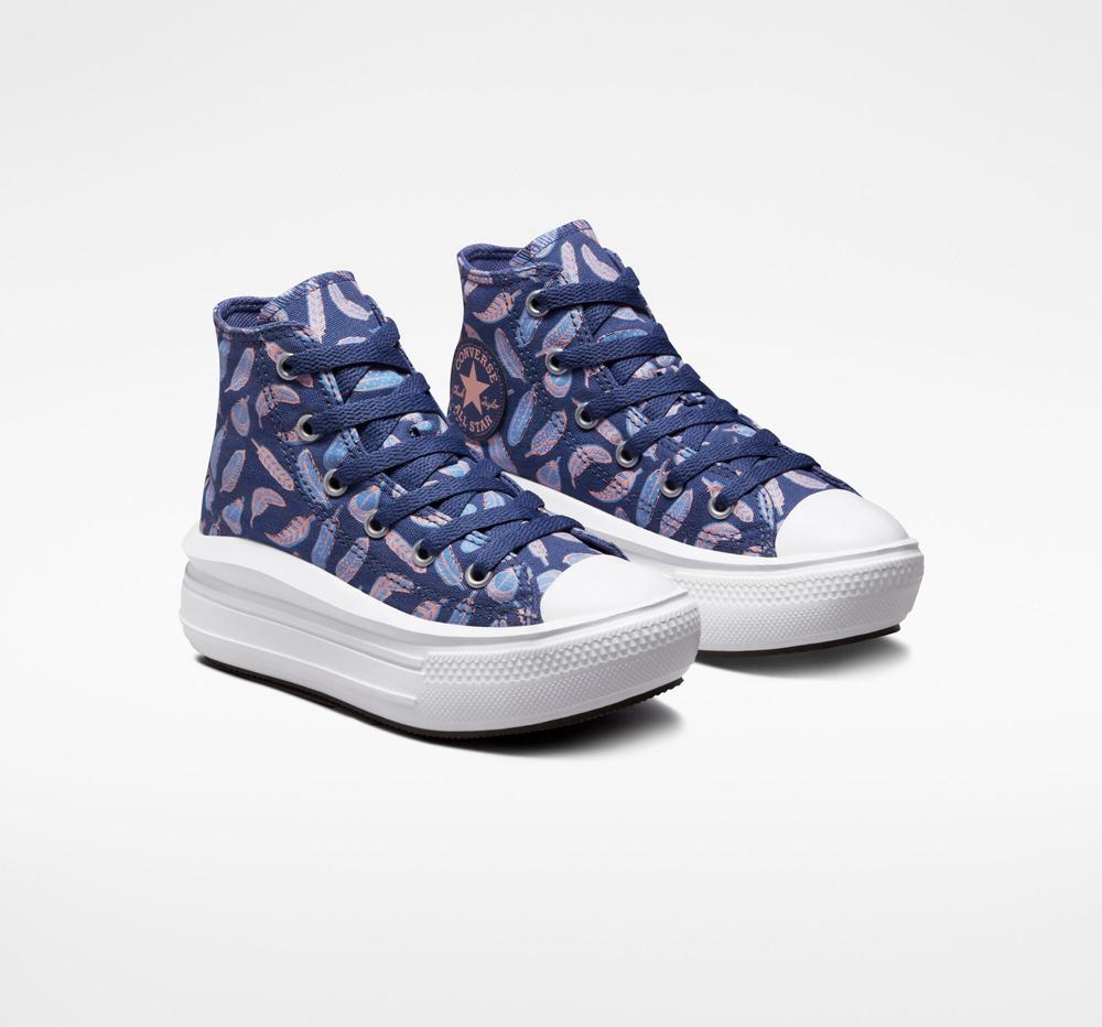 Dk Purple Dust / Royal Pulse Converse Chuck Taylor All Star Move Platform Feathers Little Kids Girls' High Tops  US |  86510-WATO