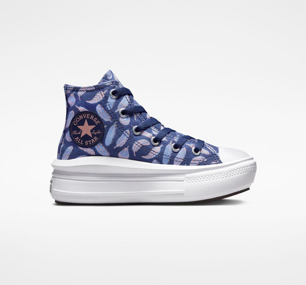 Dk Purple Dust / Royal Pulse Converse Chuck Taylor All Star Move Platform Feathers Little Kids Girls\' High Tops  US |  86510-WATO