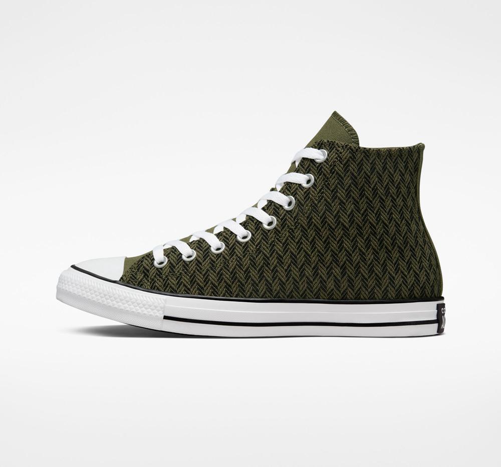 Green Converse Utility / Black / White Converse Chuck Taylor All Star Herringbone Unisex Women's High Tops  US |  31945-AHBV