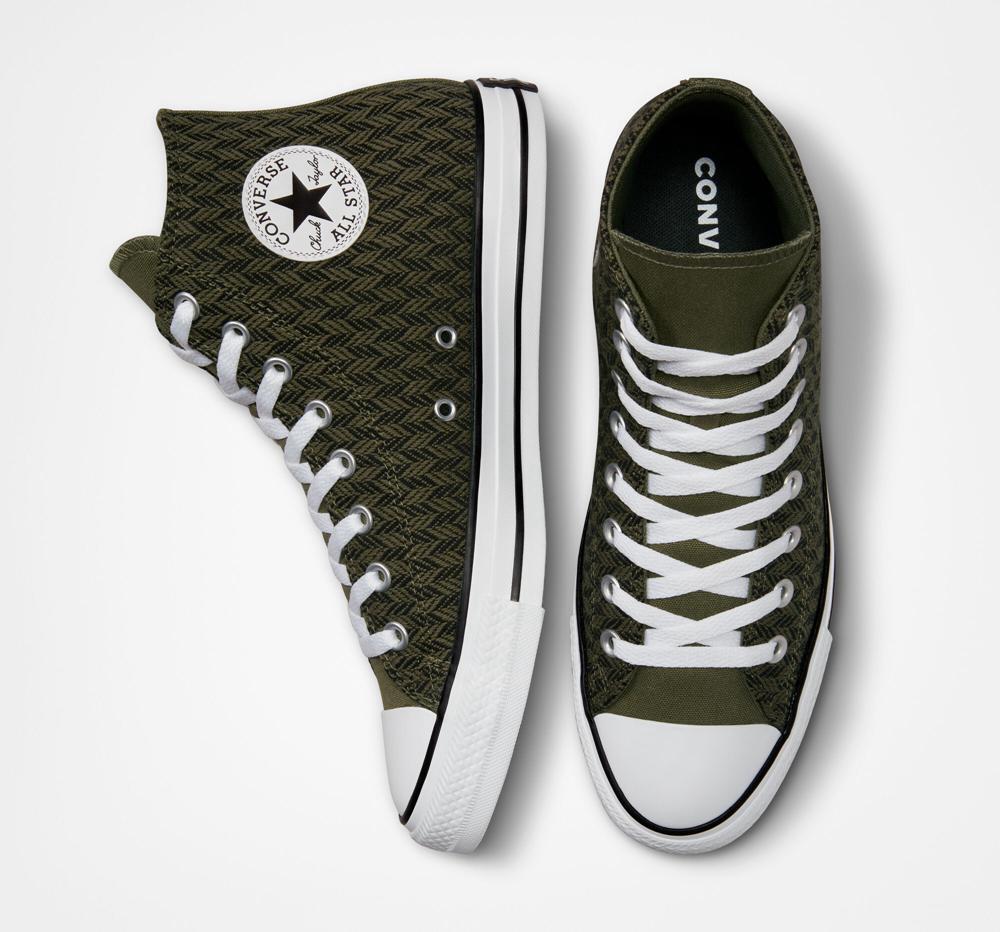 Green Converse Utility / Black / White Converse Chuck Taylor All Star Herringbone Unisex Women's High Tops  US |  31945-AHBV