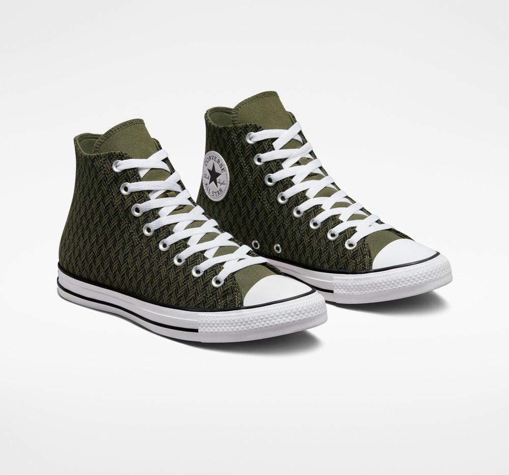 Green Converse Utility / Black / White Converse Chuck Taylor All Star Herringbone Unisex Women's High Tops  US |  31945-AHBV