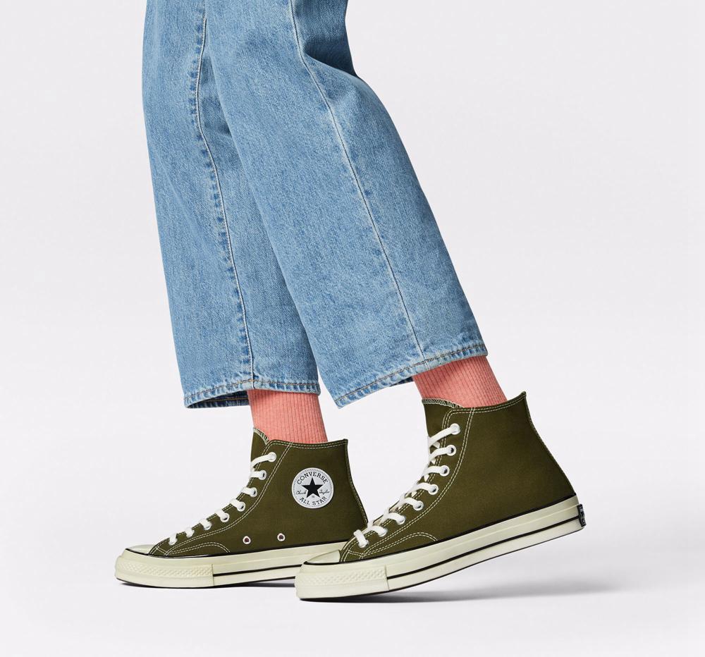 Green Dark Moss / Egret / Black Converse Chuck 70 Vintage Canvas Unisex Women's High Tops  US |  73521-OBIV