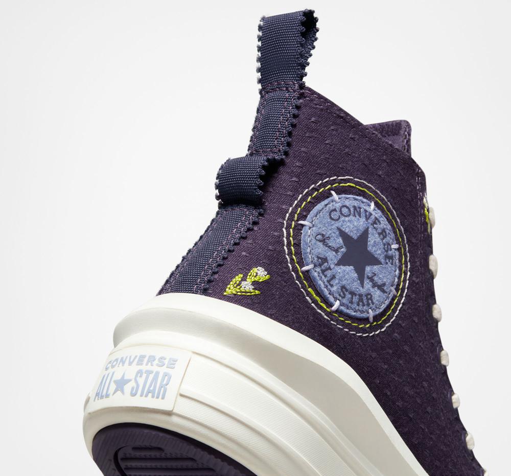 Green Dark Raisin / Slate Lilac Converse Chuck Taylor All Star Move Autumn Embroidery High Top Women's Platform Shoes  US |  01357-RPUA