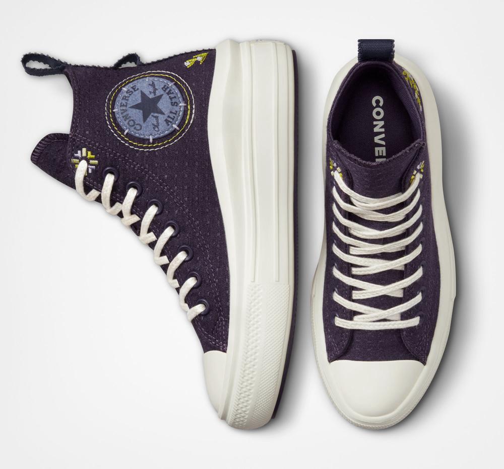 Green Dark Raisin / Slate Lilac Converse Chuck Taylor All Star Move Autumn Embroidery High Top Women's Platform Shoes  US |  01357-RPUA