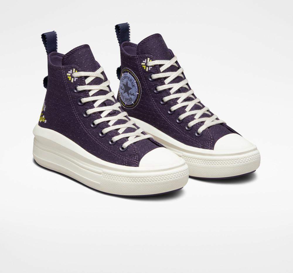 Green Dark Raisin / Slate Lilac Converse Chuck Taylor All Star Move Platform Autumn Embroidery Women's High Tops  US |  12489-FOWA