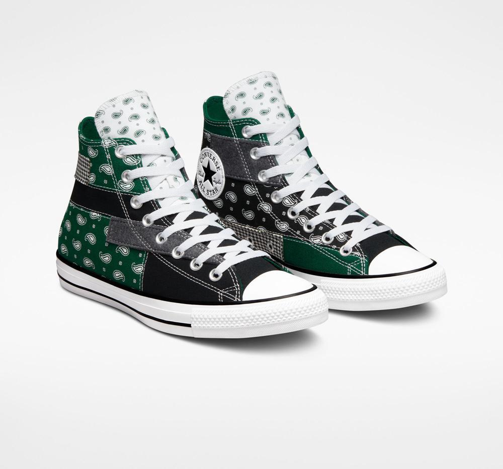 Green Midnight Clover / Black / White Converse Chuck Taylor All Star Hacked Patterns Unisex Men's High Tops  US |  01896-ZFQX