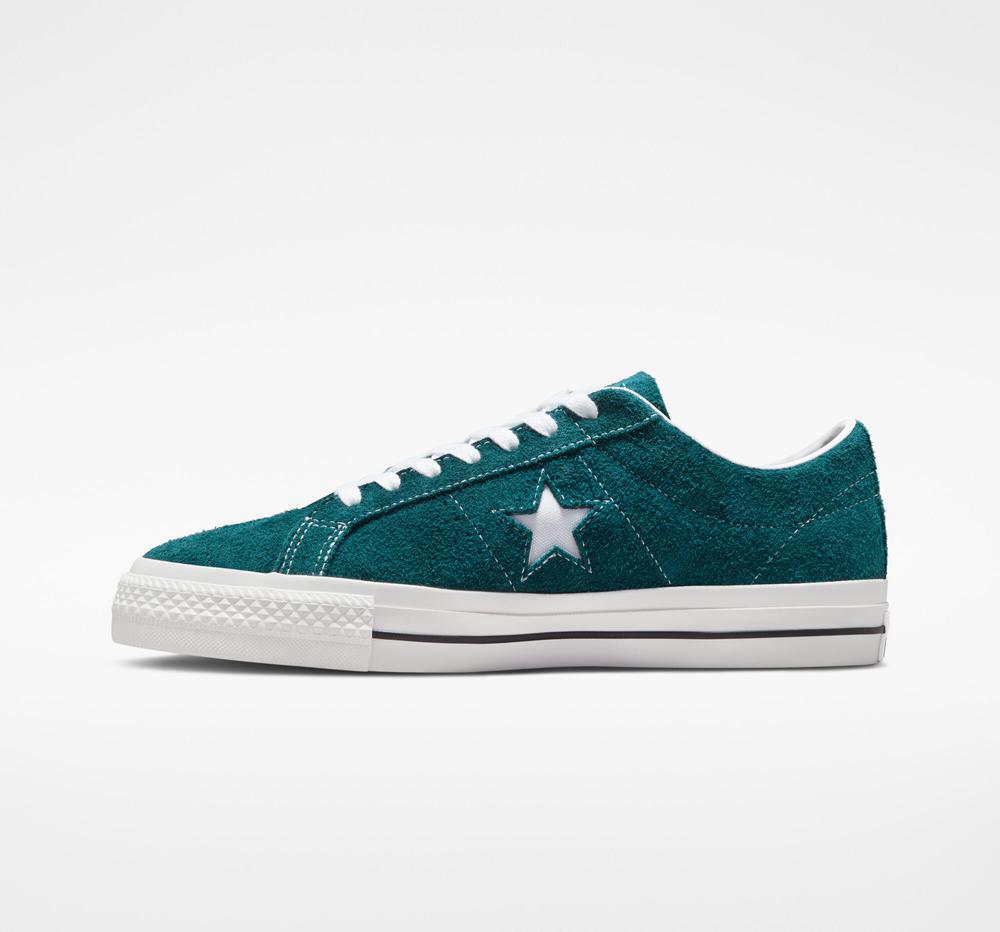 Green Midnight Turquoise / Black / White Converse One Star Pro Vintage Suede Skate Women's Low Tops  US |  80347-BWOZ