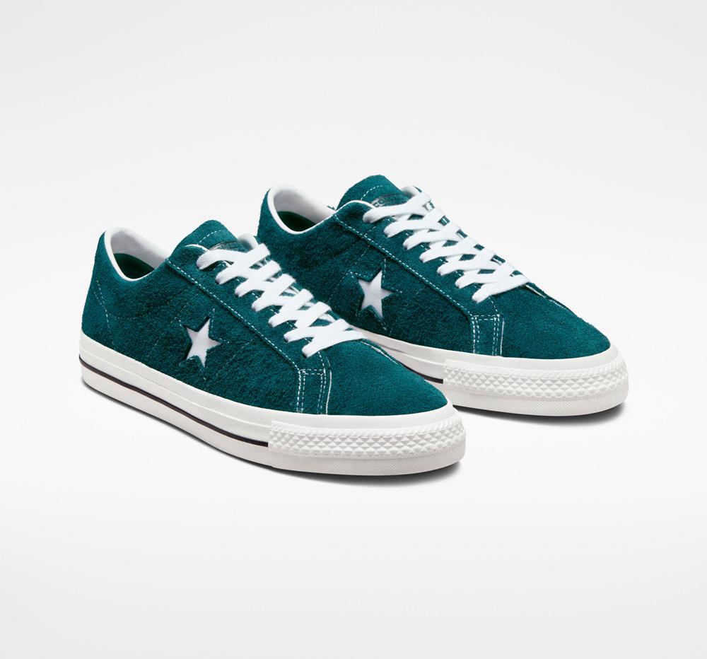 Green Midnight Turquoise / Black / White Converse One Star Pro Vintage Suede Skate Women's Low Tops  US |  80347-BWOZ