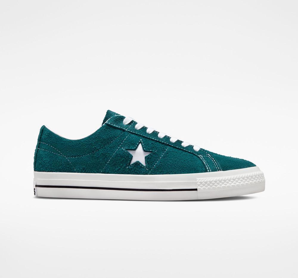 Green Midnight Turquoise / Black / White Converse One Star Pro Vintage Suede Skate Women\'s Low Tops  US |  80347-BWOZ