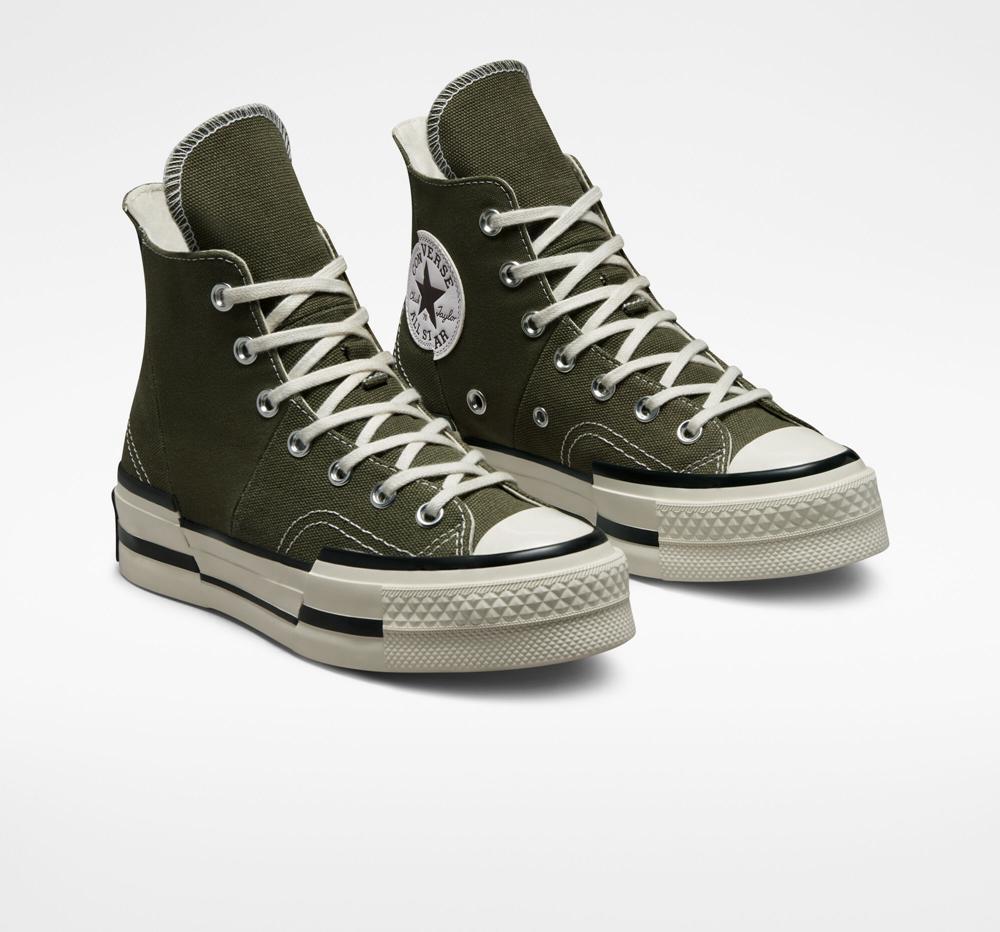 Green Utility / Egret / Black Converse Chuck 70 Plus Unisex High Top Men's Platform Shoes  US |  20974-OFIT