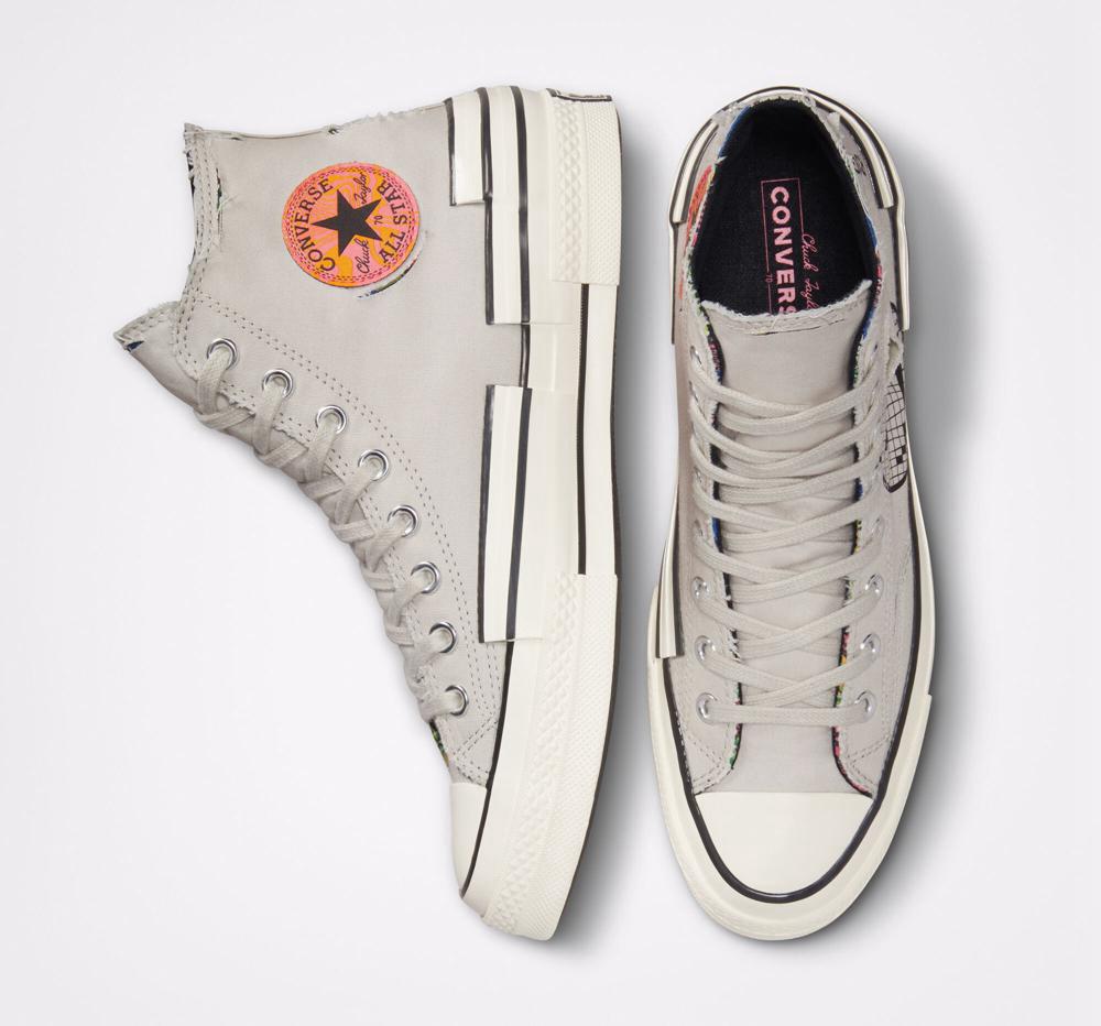 Grey Light Bone / Black Converse Chuck 70 Hacked Heel Tear Away Unisex Women's High Tops  US |  07241-LRQX