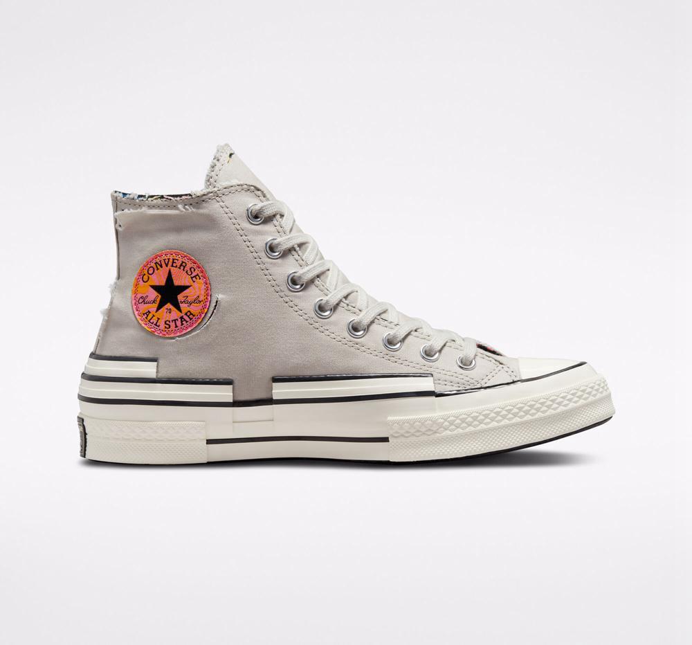 Grey Light Bone / Black Converse Chuck 70 Hacked Heel Tear Away Unisex Women\'s High Tops  US |  07241-LRQX