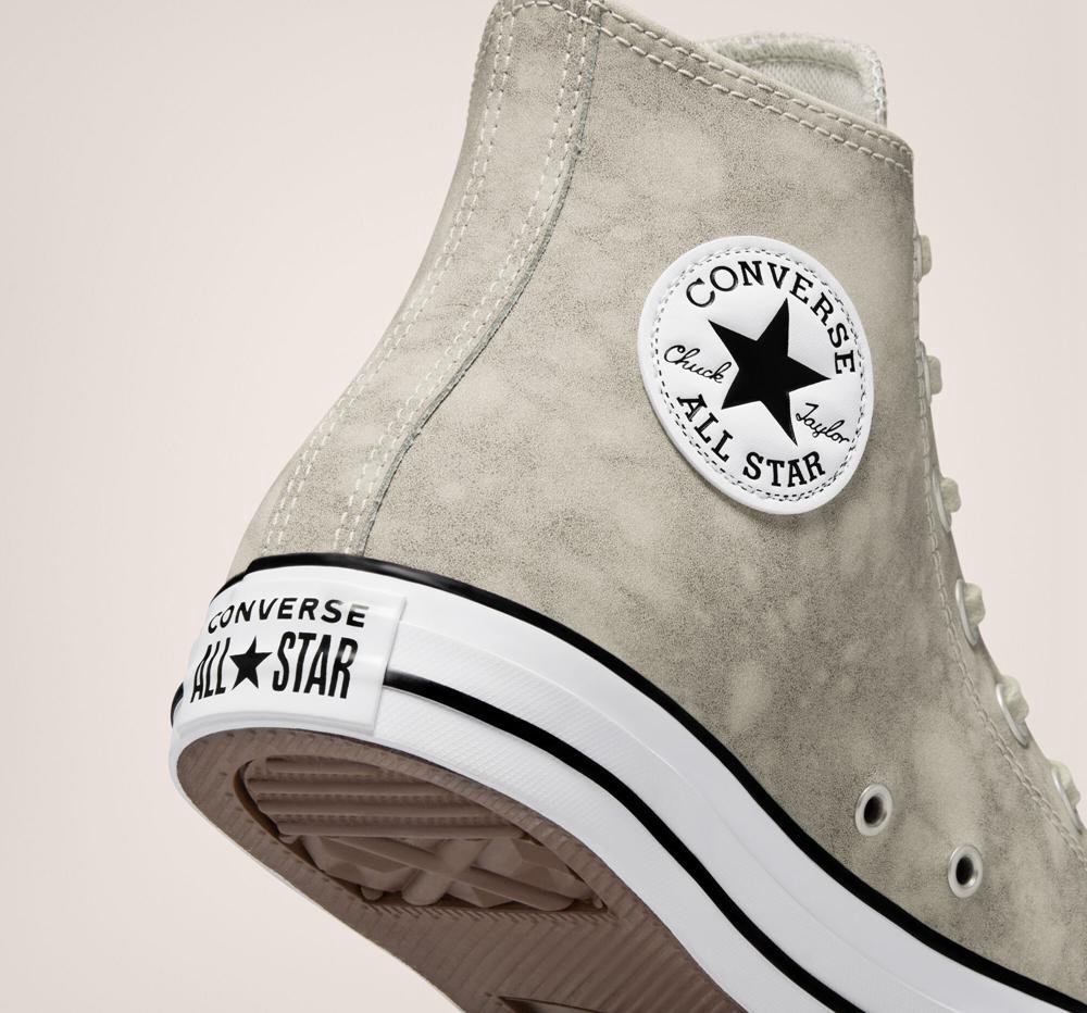 Grey / Light Bone / Papyrus Converse Chuck Taylor All Star Distressed Leather Unisex Men's High Tops  US |  80541-BMYQ