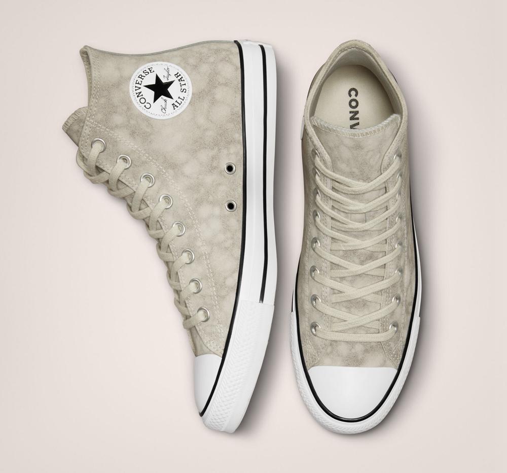 Grey / Light Bone / Papyrus Converse Chuck Taylor All Star Distressed Leather Unisex Men's High Tops  US |  80541-BMYQ