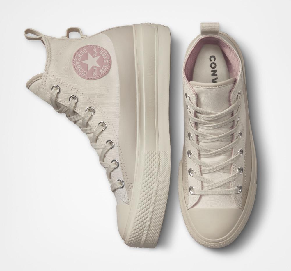 Khaki Desert Sand / Stone Mauve Converse Chuck Taylor All Star Lift Platform Water Repellent Canvas Women's High Tops  US |  42901-MILA