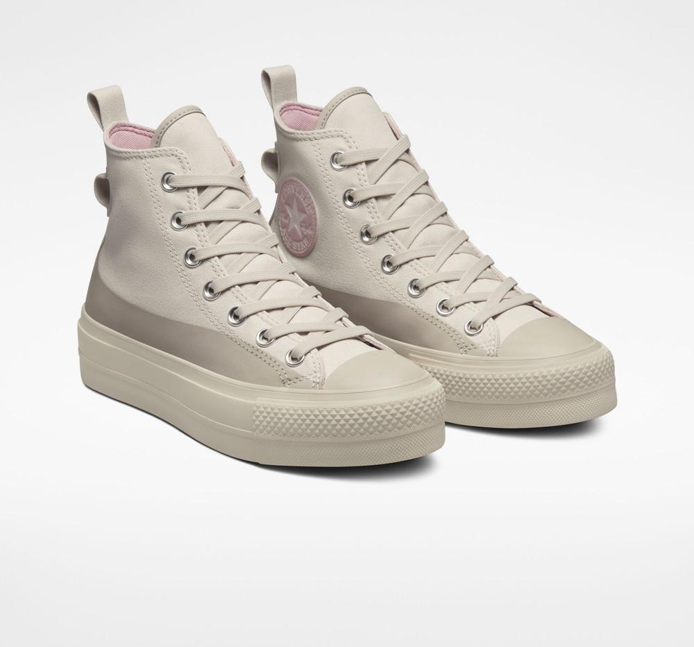 Khaki Desert Sand / Stone Mauve Converse Chuck Taylor All Star Lift Platform Water Repellent Canvas Women's High Tops  US |  42901-MILA