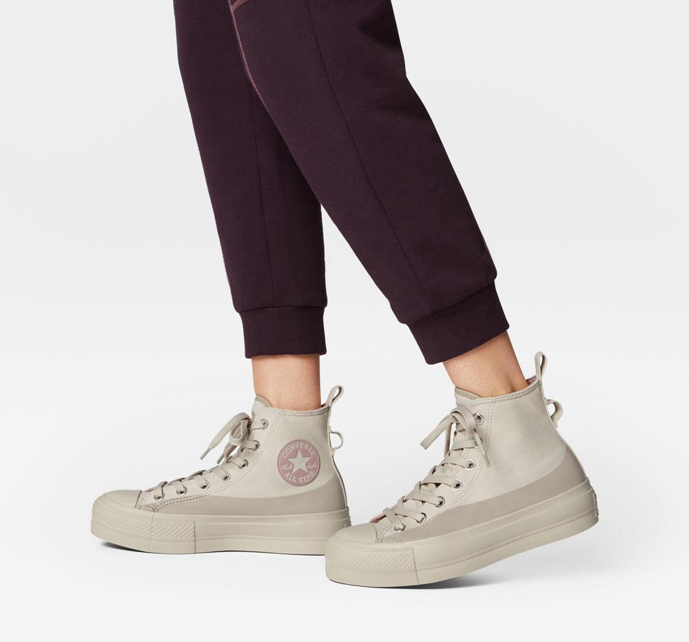 Khaki Desert Sand / Stone Mauve Converse Chuck Taylor All Star Lift Platform Water Repellent Canvas Women's High Tops  US |  42901-MILA