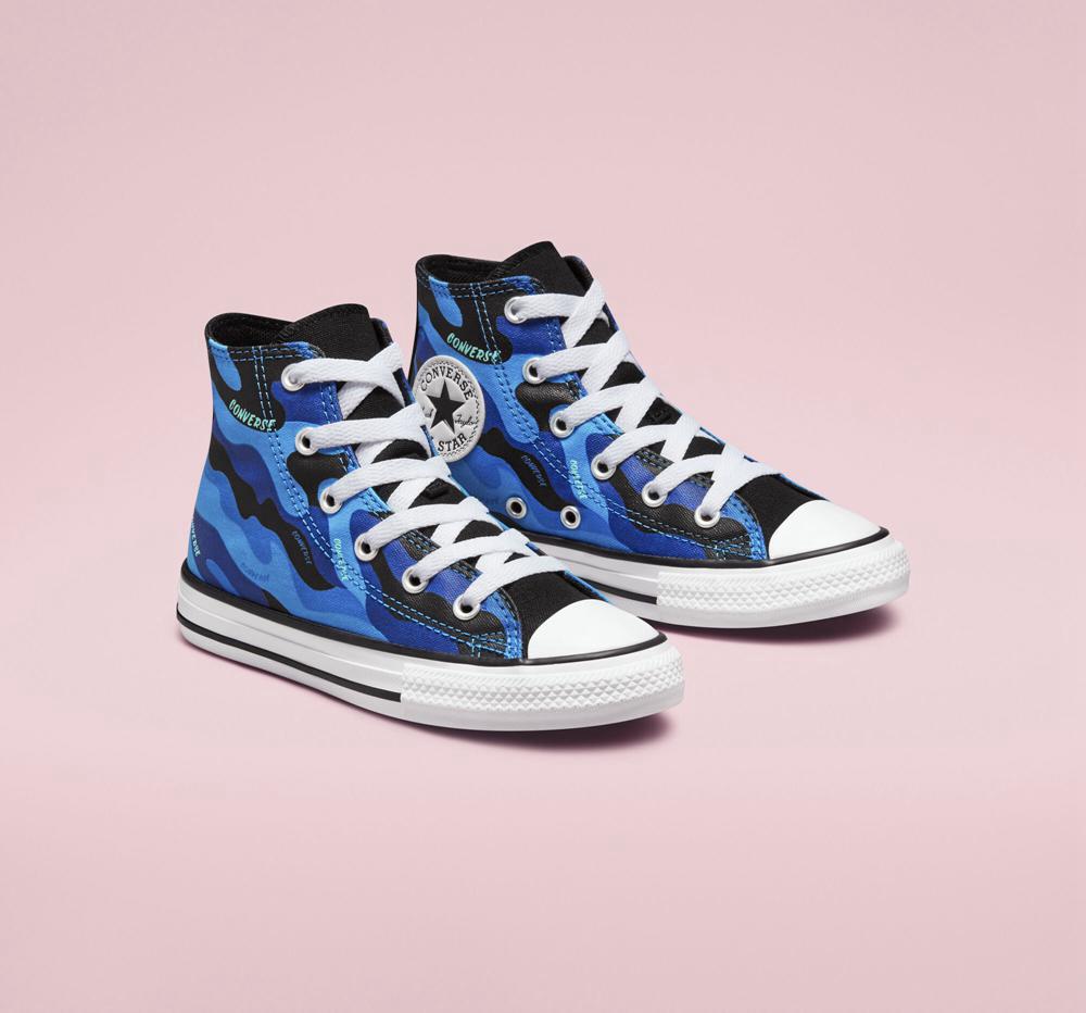 Kinetic Blue / Black / White Converse Hybrid Camo Chuck Taylor All Star Little Kids Boys' High Tops  US |  42156-KFJV