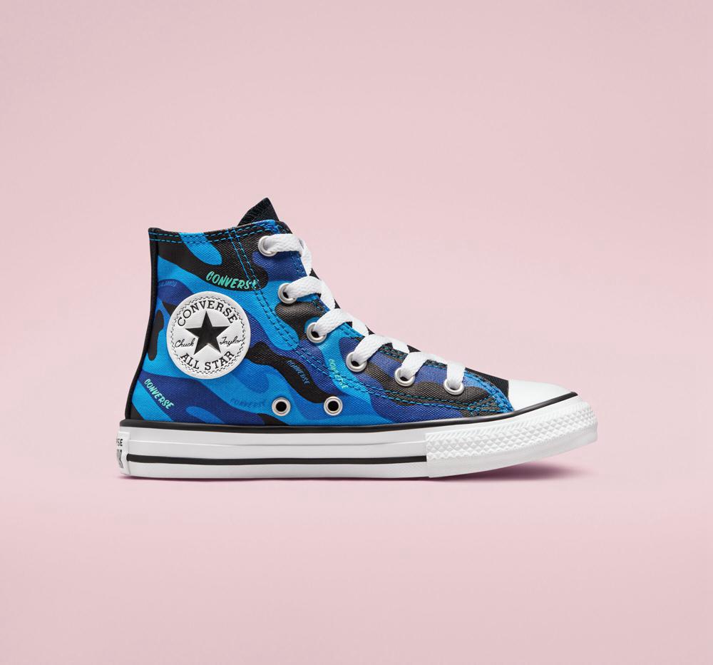 Kinetic Blue / Black / White Converse Hybrid Camo Chuck Taylor All Star Little Kids Boys\' High Tops  US |  42156-KFJV