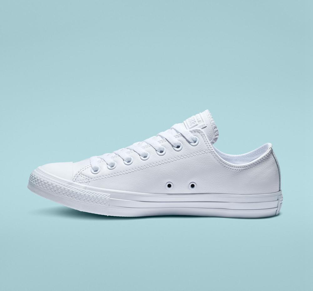 Mono White Converse Chuck Taylor All Star Leather Unisex Men's Low Tops  US |  59308-VDXW