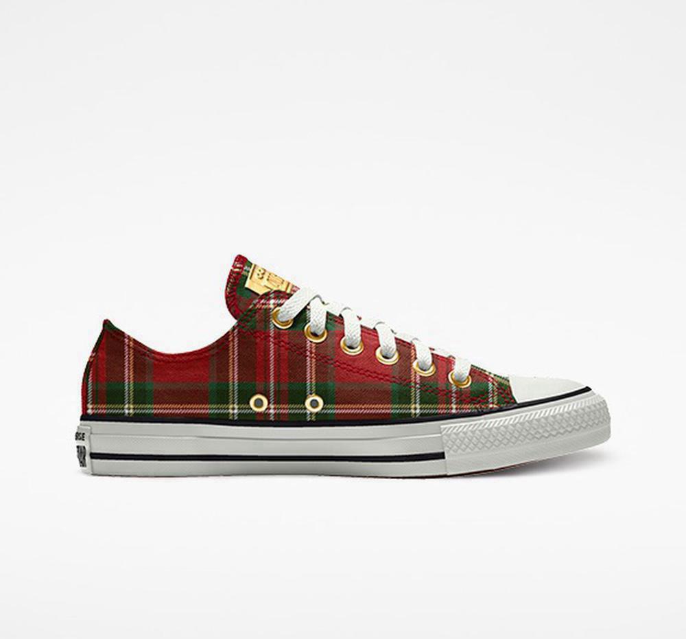 Multicolor Holiday Plaid Converse Custom Chuck Taylor All Star By You Unisex Women\'s Low Tops  US |  39062-ECFH