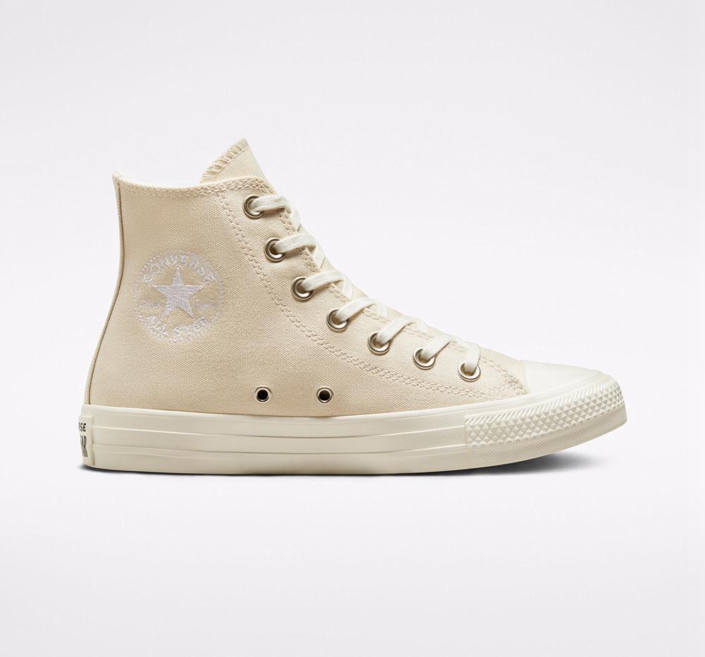 Natural Ivory / Egret / White Converse Chuck Taylor All Star Embroidered Floral Women\'s High Tops  US |  84715-QBZC