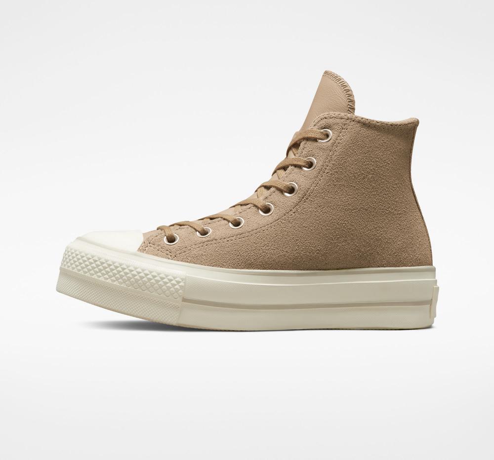 Nomad Khaki / Desert Sand / Egret Converse Chuck Taylor All Star Lift Platform Suede Women's High Tops  US |  51263-GOAS