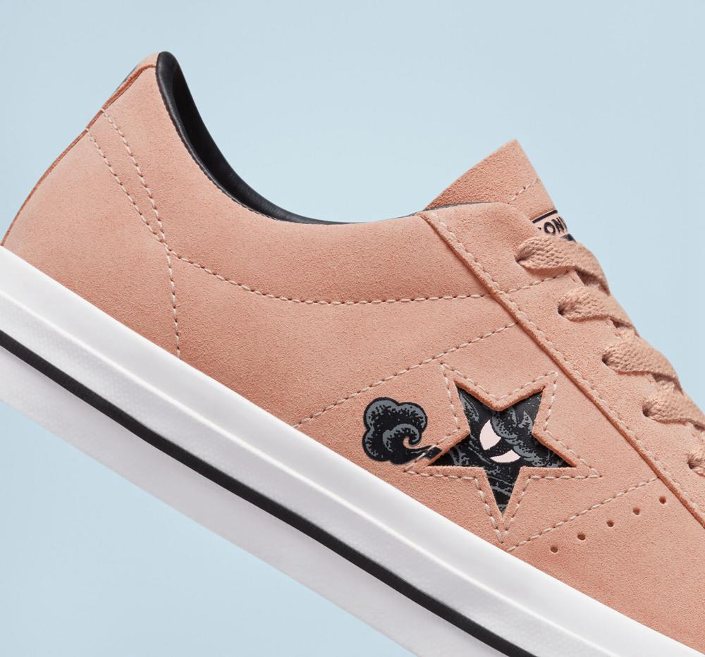 Pink Clay / White / Black Converse Cons One Star Pro Tattoo Art Skate Women's Low Tops  US |  71963-NYPX