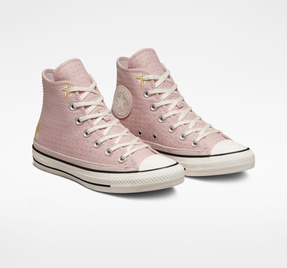 Pink Stone Mauve / Bitter Lemon / Egret Converse Chuck Taylor All Star Autumn Embroidery Women's High Tops  US |  73560-ZDNW