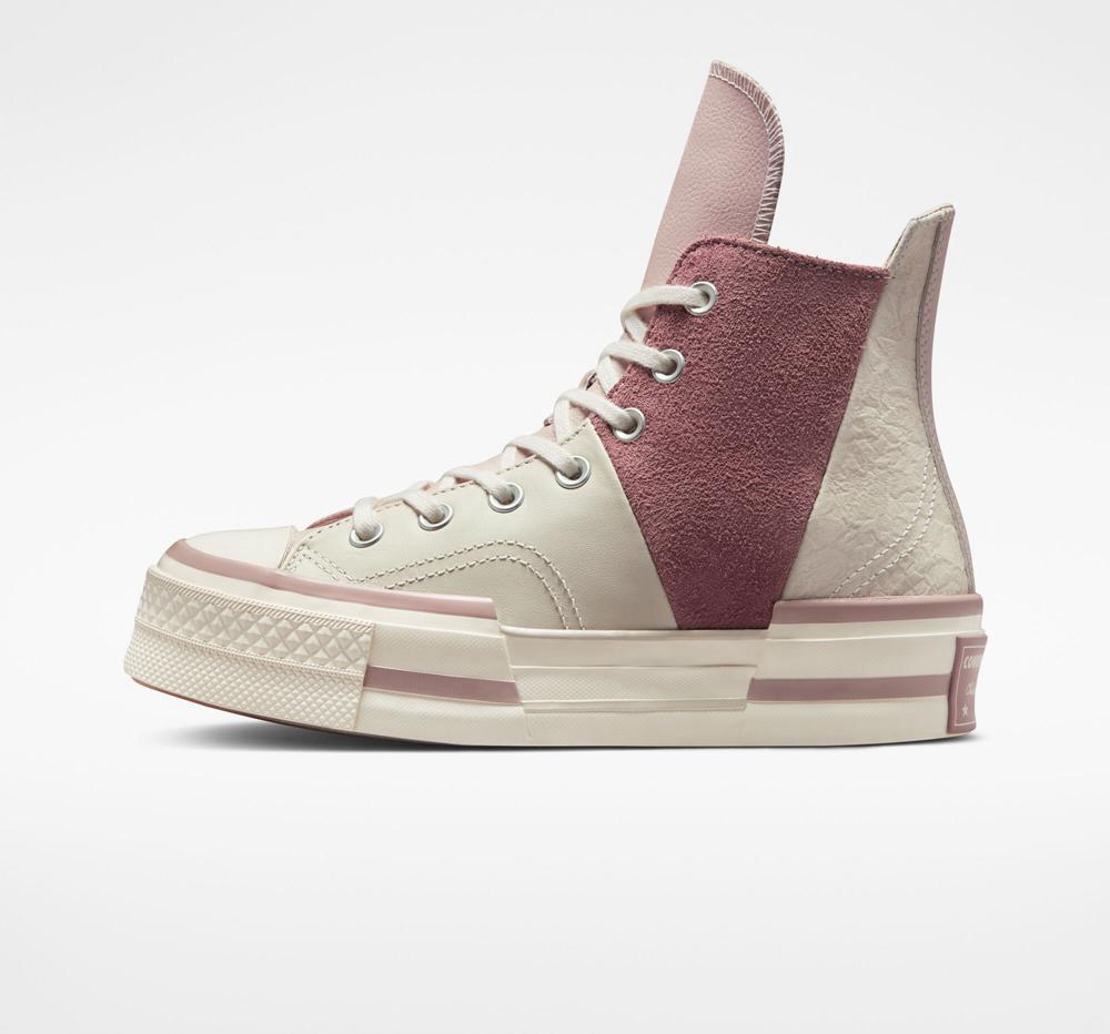 Pink Stone Mauve / Desert Sand / Saddle Converse Chuck 70 Plus Mixed Materials Unisex Men's High Tops  US |  75831-VXNT