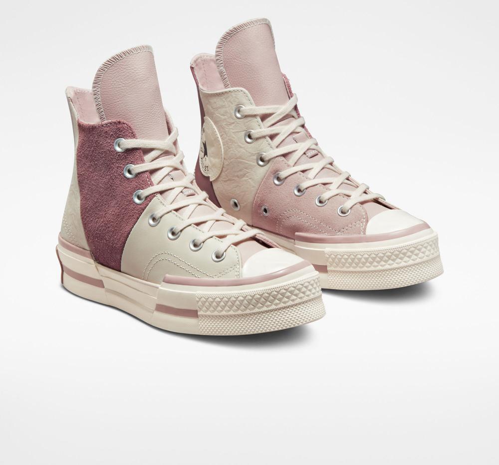 Pink Stone Mauve / Desert Sand / Saddle Converse Chuck 70 Plus Mixed Materials Unisex Men's High Tops  US |  75831-VXNT