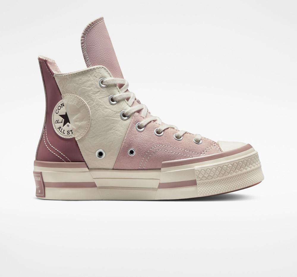 Pink Stone Mauve / Desert Sand / Saddle Converse Chuck 70 Plus Mixed Materials Unisex Men\'s High Tops  US |  75831-VXNT