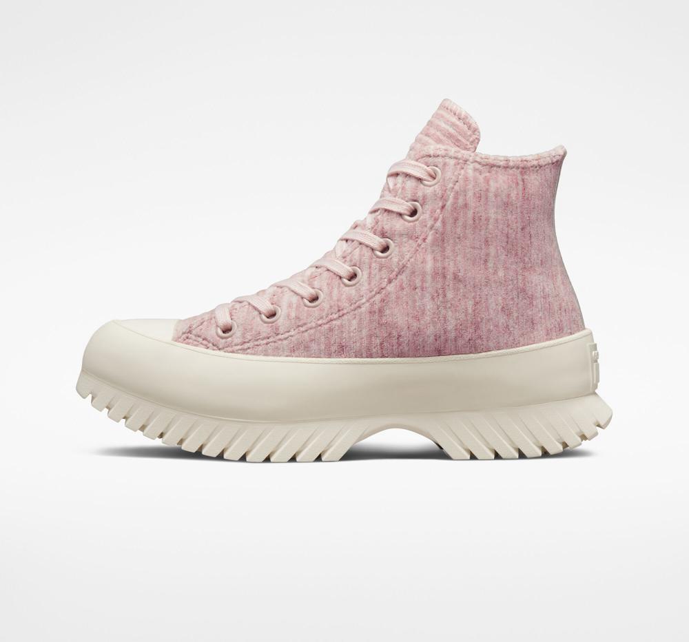 Pink Stone Mauve / Saddle / Egret Converse Chuck Taylor All Star Lugged 2.0 Velour Unisex Men's High Tops  US |  78103-SKDQ