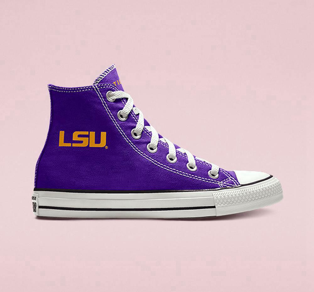 Purple Converse Custom Chuck Taylor All Star Lsu Tigers By You Unisex Men\'s High Tops  US |  20813-NZYS