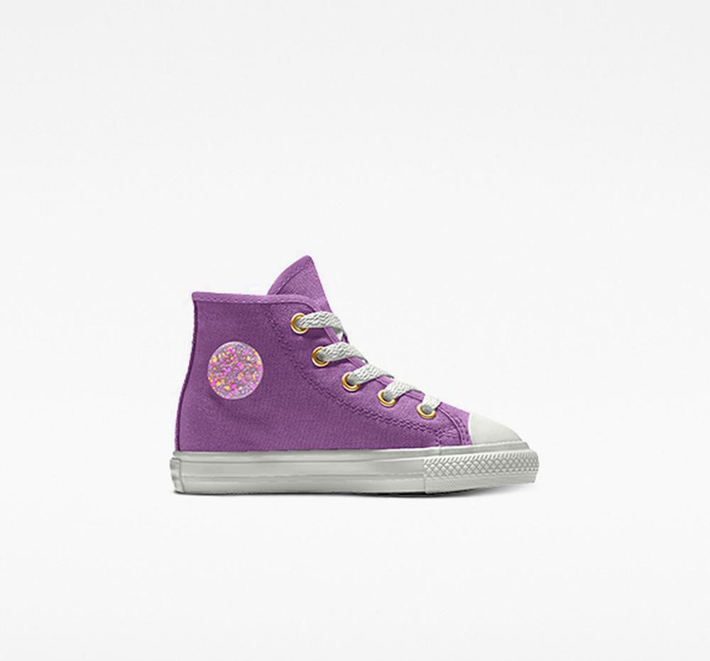 Purple Violet Glitter Converse Custom Chuck Taylor All Star By You Toddler Girls\' High Tops  US |  70186-QNIH