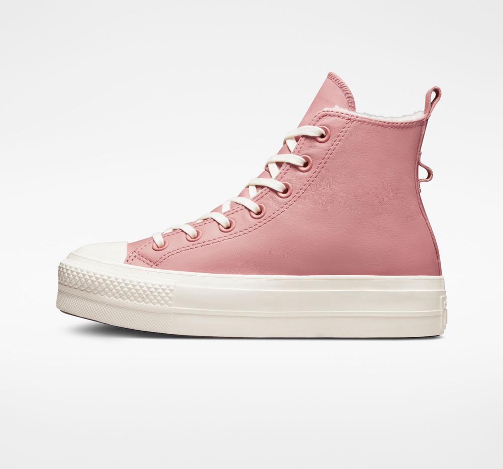 Rust Pink / Egret / Egret Converse Chuck Taylor All Star Lift Lined Leather High Top Women's Platform Shoes  US |  69842-IFHW