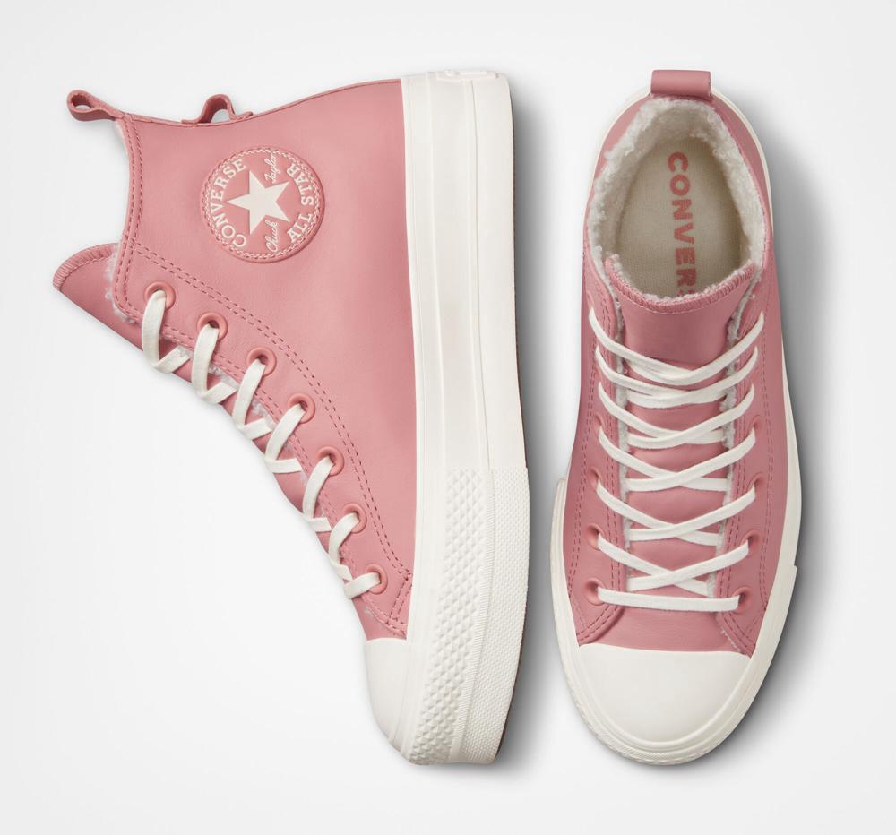 Rust Pink / Egret / Egret Converse Chuck Taylor All Star Lift Lined Leather High Top Women's Platform Shoes  US |  69842-IFHW