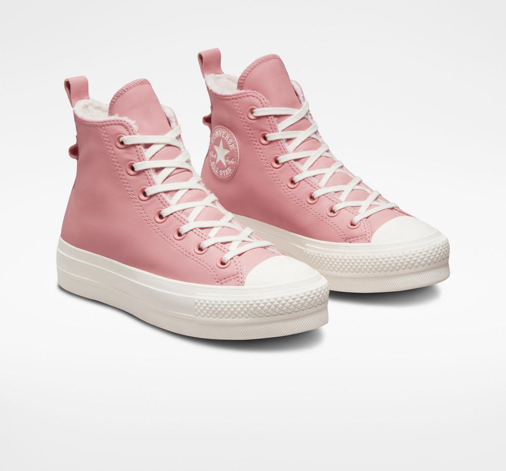 Rust Pink / Egret / Egret Converse Chuck Taylor All Star Lift Lined Leather High Top Women's Platform Shoes  US |  69842-IFHW