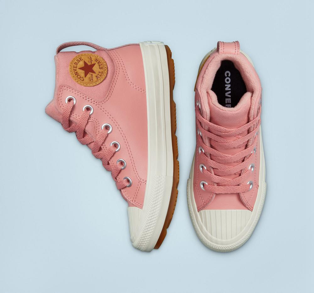 Rust Pink / Rust Pink / Pale Putty Converse Leather Chuck Taylor All Star Berkshire Boot Color Little Kids Girls' High Tops  US |  06753-ODNY