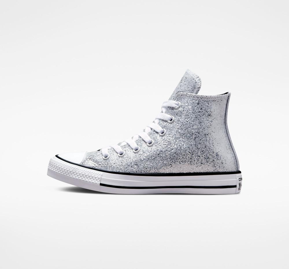 Silver / Ash Stone / Black Converse Chuck Taylor All Star Glitter Big Kids Girls' High Tops  US |  84135-NTYR