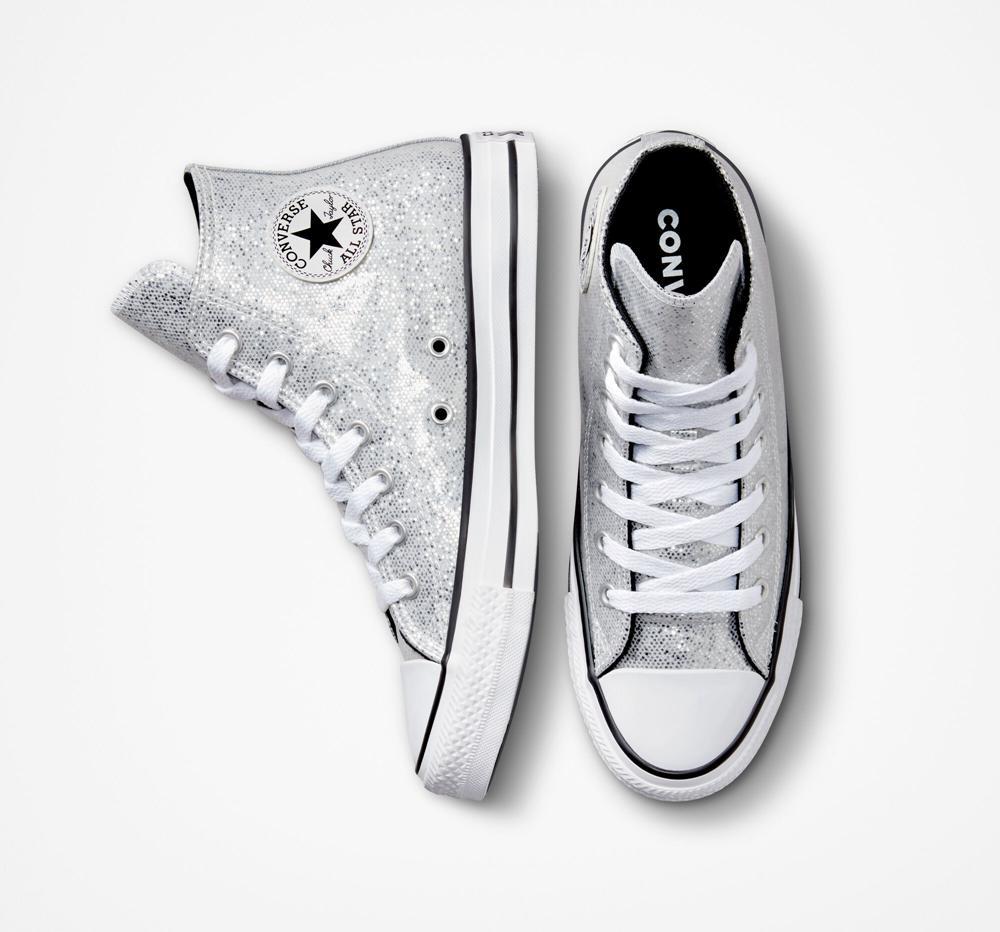 Silver / Ash Stone / Black Converse Chuck Taylor All Star Glitter Big Kids Girls' High Tops  US |  84135-NTYR