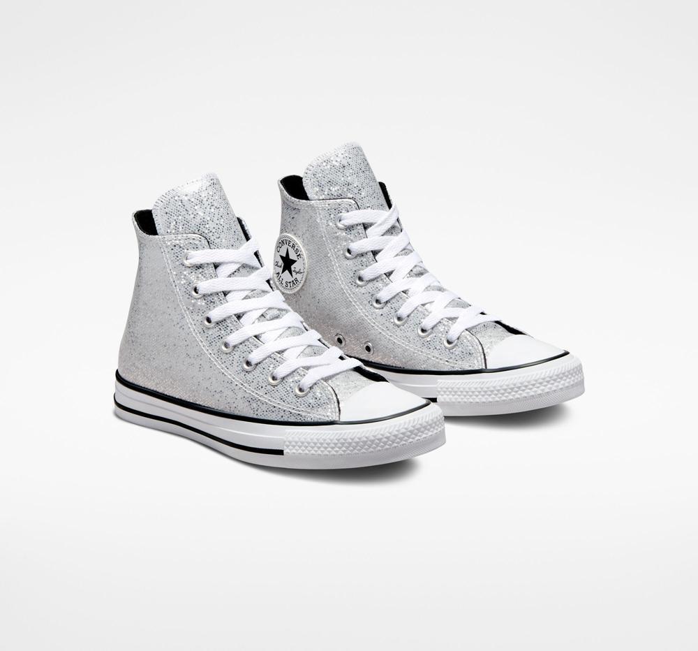 Silver / Ash Stone / Black Converse Chuck Taylor All Star Glitter Big Kids Girls' High Tops  US |  84135-NTYR