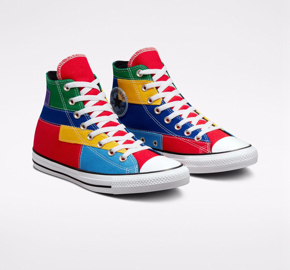 University Red / Rush Blue Converse Chuck Taylor All Star Patchwork Unisex Women's High Tops  US |  62903-ESDO