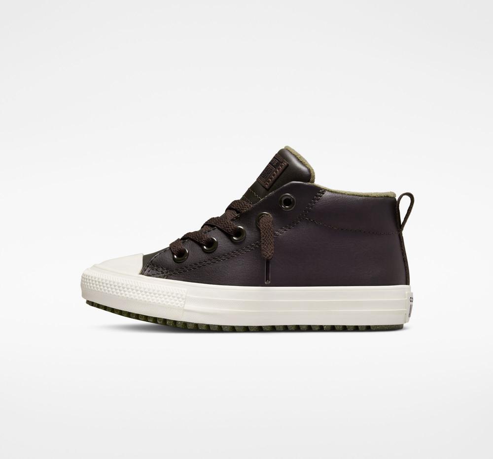 Velvet Brown / Utility / Egret Converse Chuck Taylor All Star Street Boot Leather Little Kids Boys' Mid Boots  US |  19245-QVMB