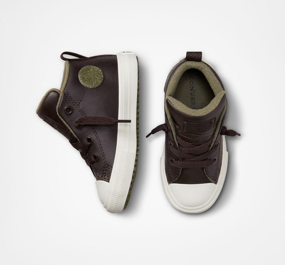 Velvet Brown / Utility / Egret Converse Chuck Taylor All Star Street Boot Leather Toddler Girls' Mid Boots  US |  85036-DHJO