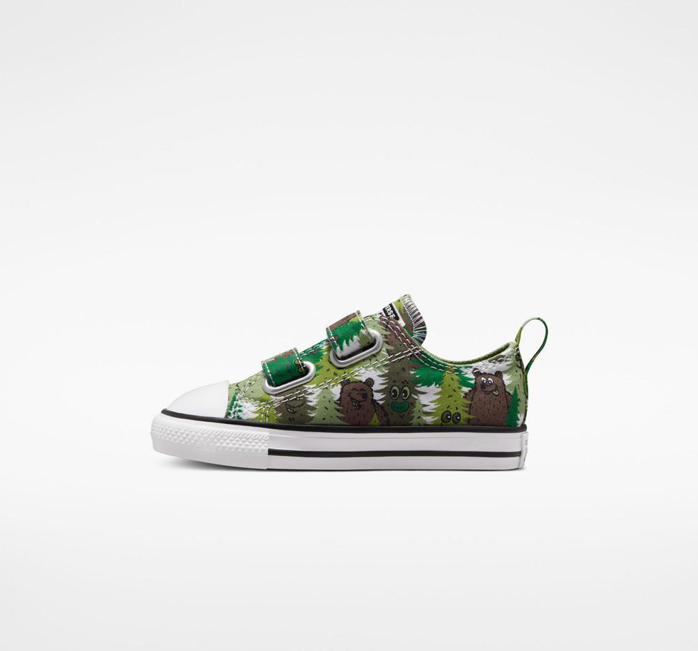 White / Aloe Green / Green Converse Chuck Taylor All Star Easy On Forest Camo Toddler Boys' Low Tops  US |  13509-UCQO