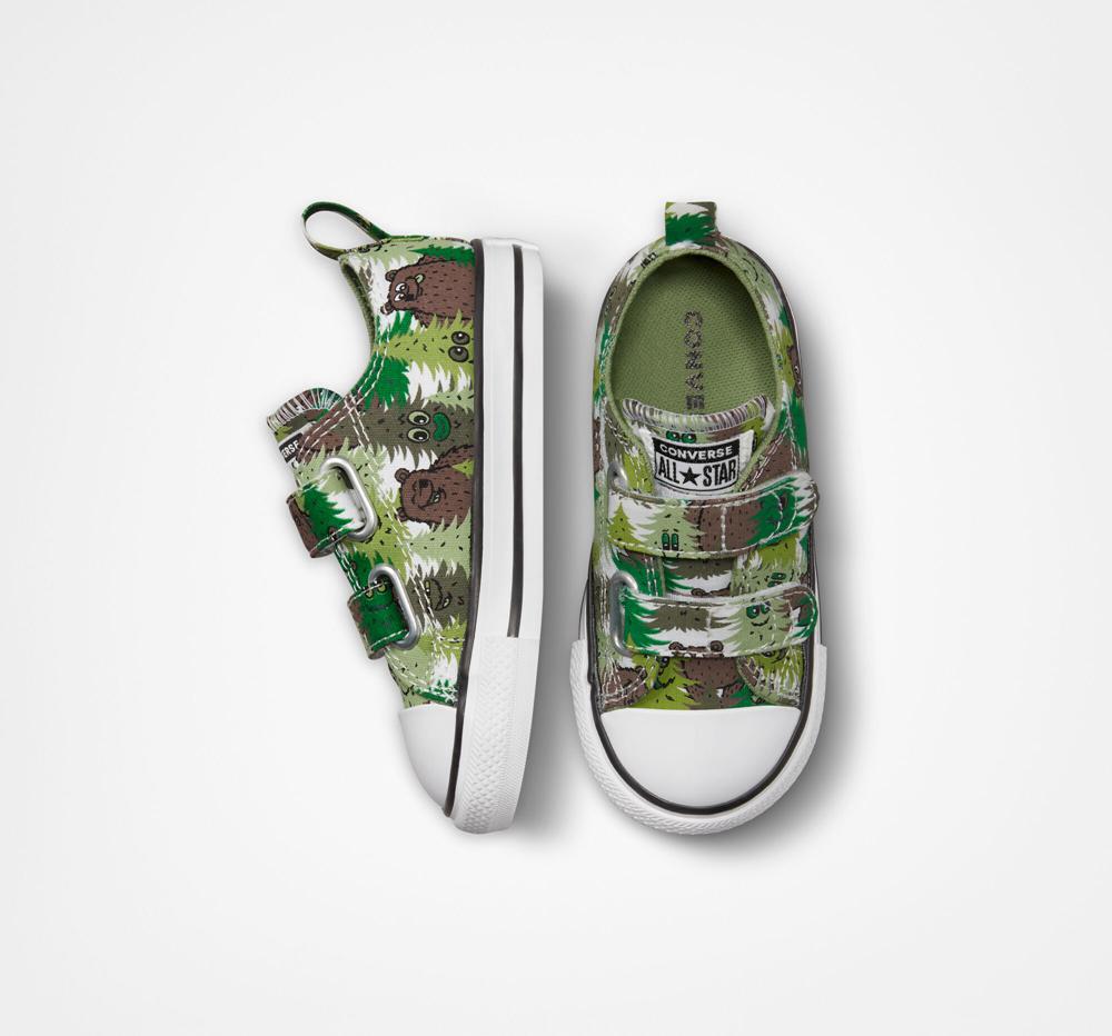 White / Aloe Green / Green Converse Chuck Taylor All Star Easy On Forest Camo Toddler Boys' Low Tops  US |  13509-UCQO